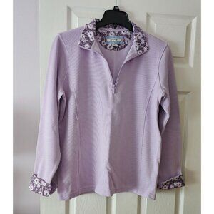 Women's ORVIS Lilac Sandy Point Zip-Up Pullover Flip Cuff Sz XL Cottagecore